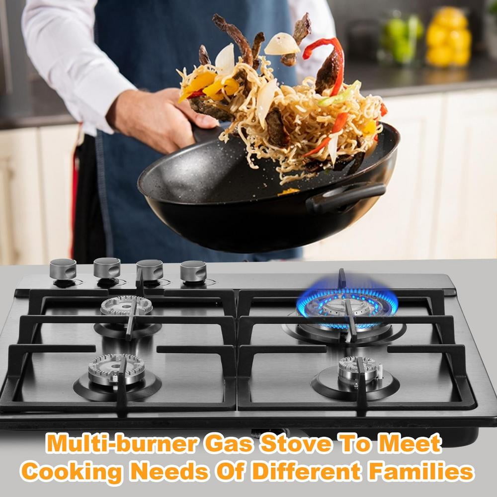 WAASOSCON Multi-Function Tabletop and Built-In Propane Stove, 2/4/5 Burner Stainless Steel Cooktop with Thermocouple Protection, and Anti-Scalding Knobs for Indoor Kitchen Cooking