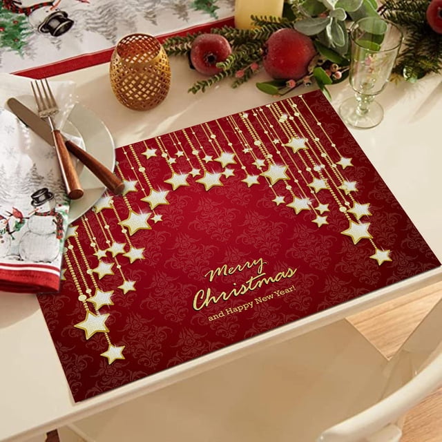 Hbdhejl Sets de Table Imperméables Rouges de Noël pour Table à Manger 32 X 21 cm Saisonnier Hiver Flocons de Neige Vacances Lavables