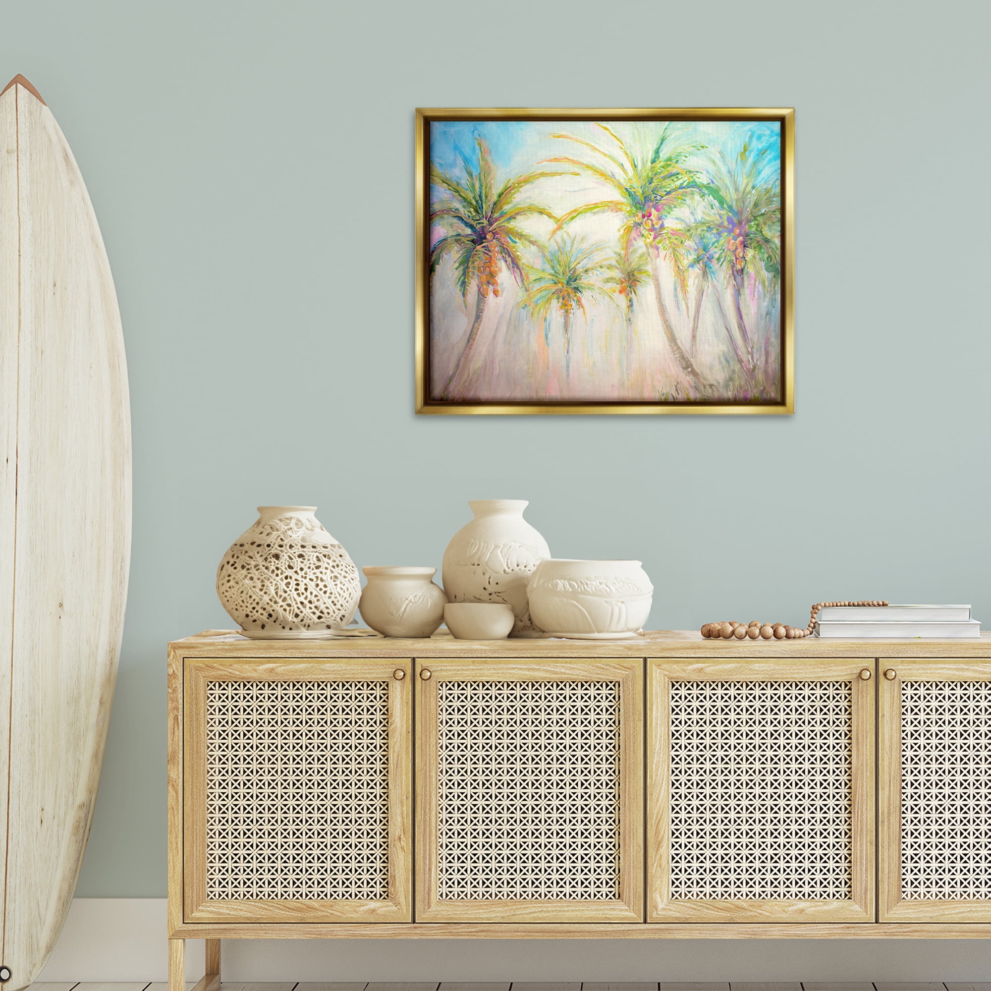 Stupell Industries Swaying Palms Abstract Botanical & Floral Painting Gold Floater Framed Canvas Art Print Wall Art, 31 x 25