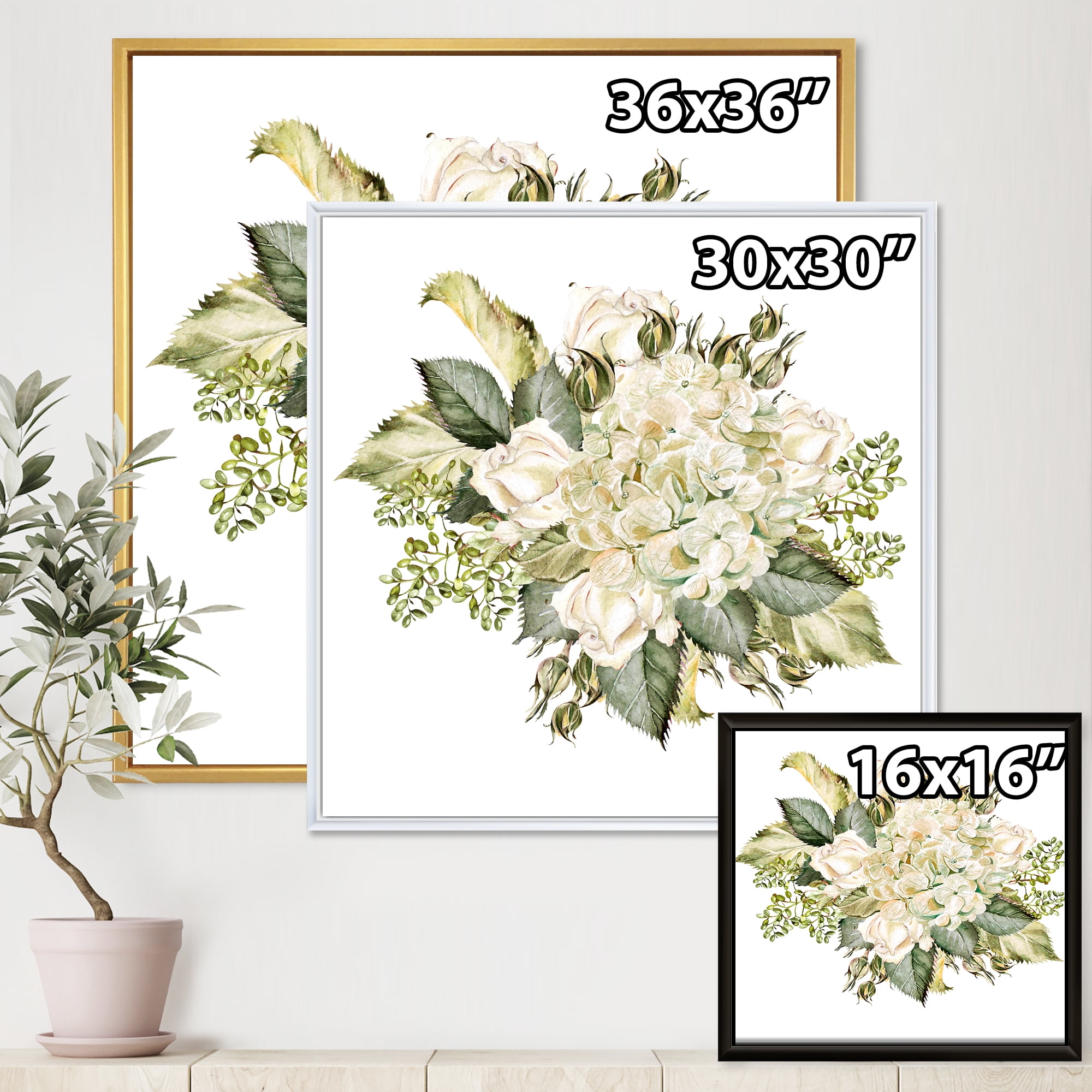 Designart 'Beautiful Bouquet With Roses and Hudrangea' Farmhouse Framed Canvas Wall Art Print