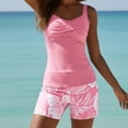 thumbnail image 5 of Qwertyu Two-Piece Body-Covering Printed Boxer Swimsuit, Tankini with Shorts and Tummy Control, Two Piece Swimsuit for Women Pink M, 5 of 8