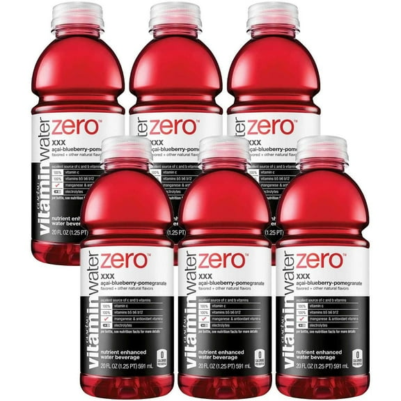 Vitamin Water Zero, Acai-Blueberry-Pomegranate - XXX, 20oz Bottle Pack of 6, Total of 120 Oz