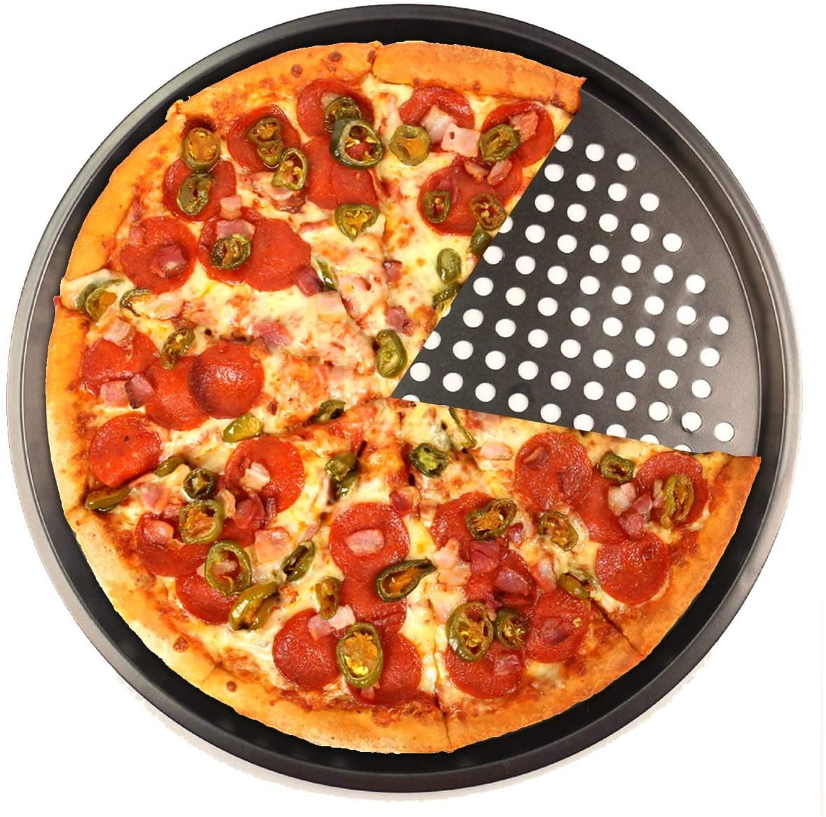 9/10/11/12 Inch Baking Pizza Pan with Hole Carbon Steel Nonstick Kitchen Cooking 