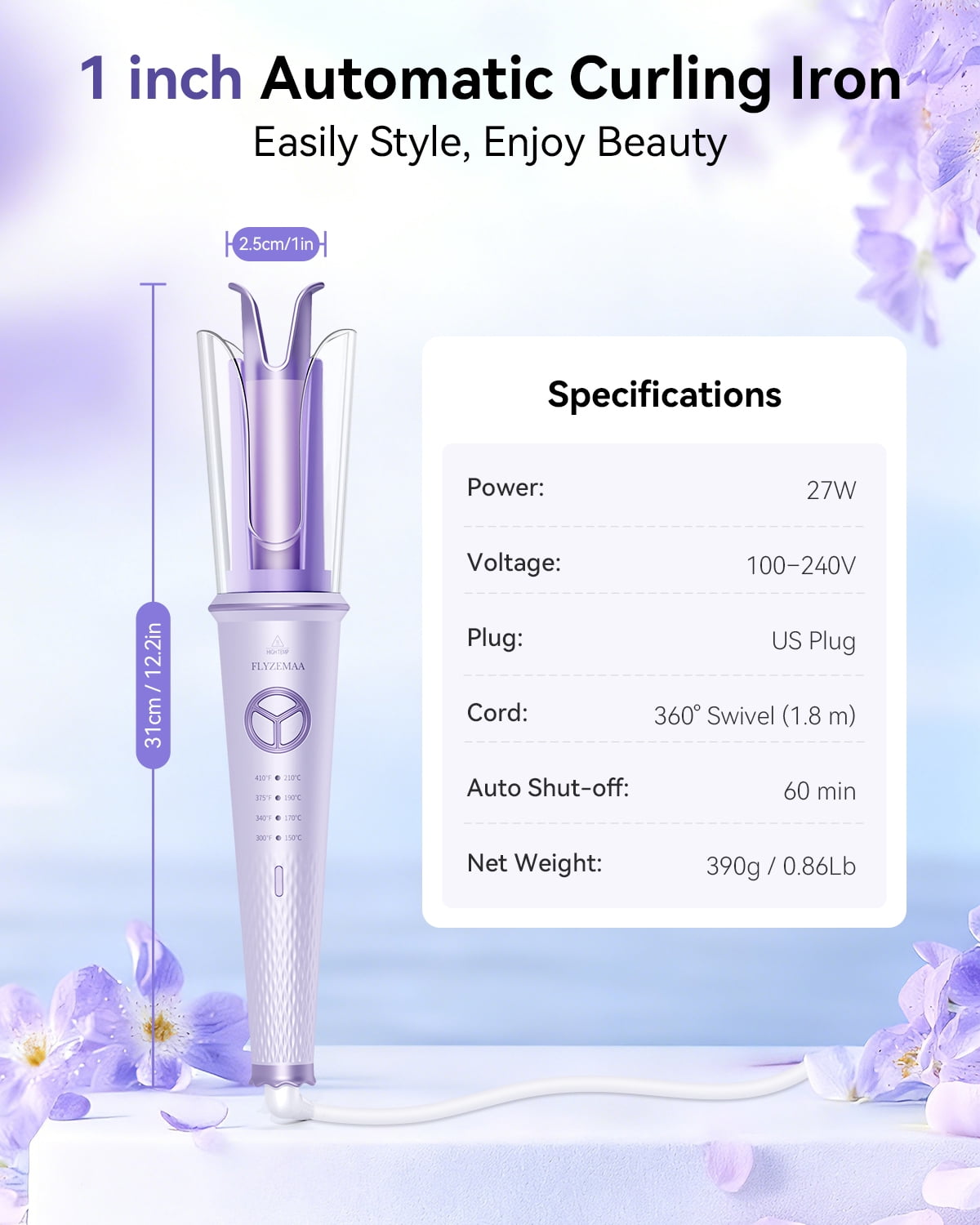 Automatic Hair Curler, Automatic Curling Iron Hair Waver with 4 Temperature, Portable Hair Curlers for Travel 110V-240V, Anti-Scald, Anti-Tangle Rotating Curling