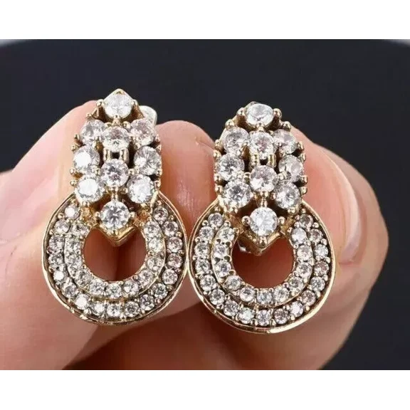 1.50Ct Round Lab Created Diamond Drop & Dangle Earrings 14k Yellow Gold Plated
