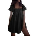 thumbnail image 4 of Mingw Womens Mini Dress Summer Cap Short Sleeve Square Neck Sweet Babydoll for Women Classic Sundress Tiered Pleated Swing Flowy Loose Beach Casual Smocked ,M,Black, 4 of 6