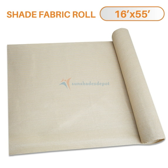 TANG Sunshades Depot 16' x 55' Shade Cloth 180 GSM HDPE Beige Fabric Roll Up to 95% Blockage UV Resistant Mesh Net