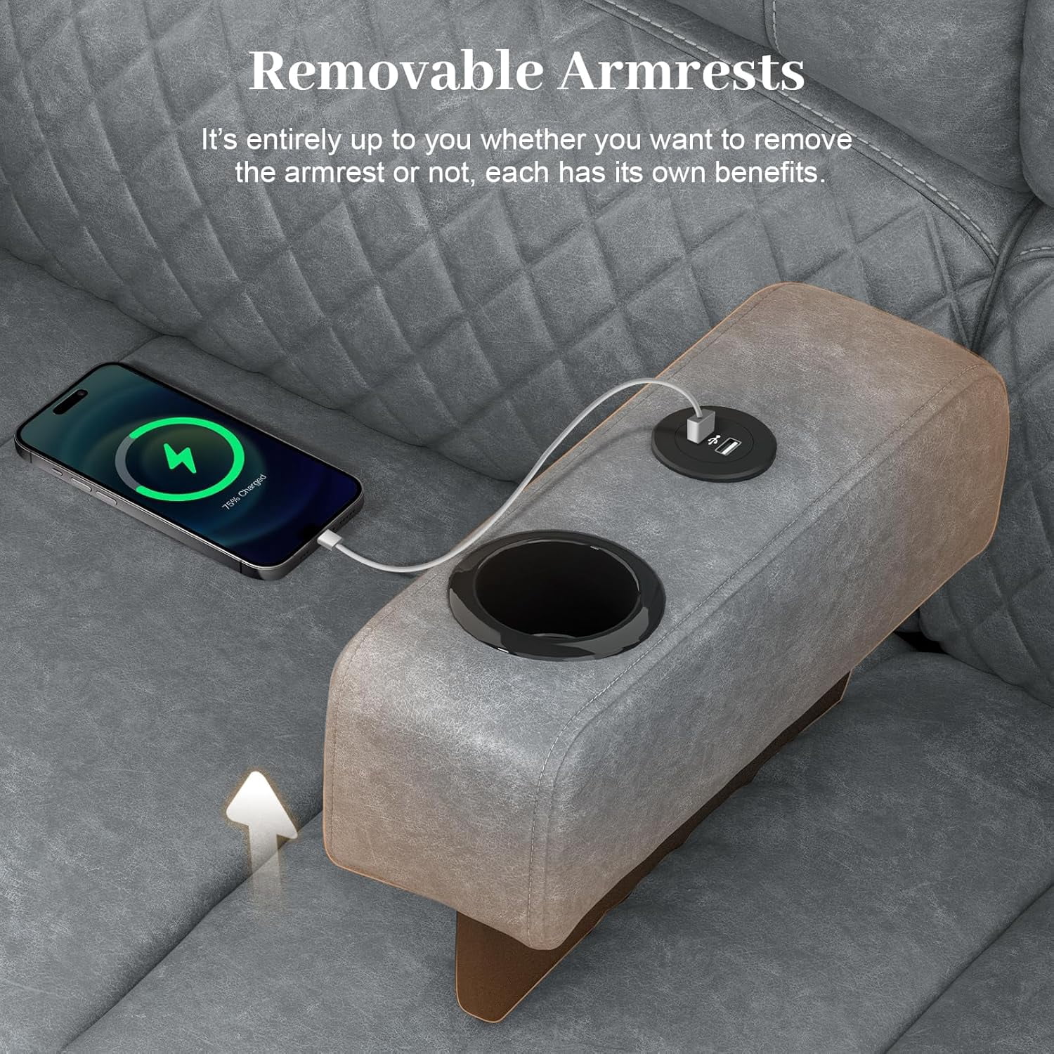 Loberfve Wall Hugger Power Reclining Loveseat, Home Theater RV Recliner with Storage USB Ports, Removable Armrest, Remote, Light Gray