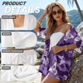 thumbnail image 6 of FKEKYI Women Summer Short Set 2 Piece Set Beach Sets Open Front Top & Shorts with Elastic Waist Camo Purple Butterfly Print Ladies Beachwear Resort Wear for Travel, L, 6 of 7