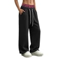 thumbnail image 6 of HomeDM Sweatpants Women's Wide Leg Drawstring Waist Color Block Casual Sweat Pants with Pockets Black 3XL, 6 of 7