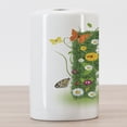 thumbnail image 3 of Letter P Ceramic Toothbrush Holder, Lively Springtime Freshness Garden Theme Summer Foliage Papilio Wings, Decorative Versatile Countertop for Bathroom, 4.5" X 2.7", Green Multicolor, 3 of 4