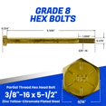 thumbnail image 2 of Fastenere 3/8"-16 x 5-1/2" Hex Bolts Grade 8 Zinc Yellow-Chromate Plated Steel, Partial Threaded Durable Hex Bolts for Machinery & Construction, Rust-Resistant, Heavy-Duty Fasteners, Pack of 10, 2 of 7