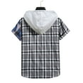 thumbnail image 3 of Mens Shirts Men Spring Summer Casual Slim Plaid Short Sleeve Hooded Shirts Top Blouse clothes under $25.00, 3 of 9