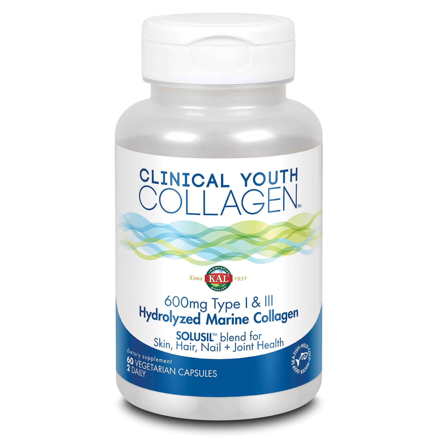 KAL Clinical Youth Collagen | Healthy Skin, Hair, Nail and Joint Support | Hydrolyzed Marine Collagen | 60ct, 30 Serv