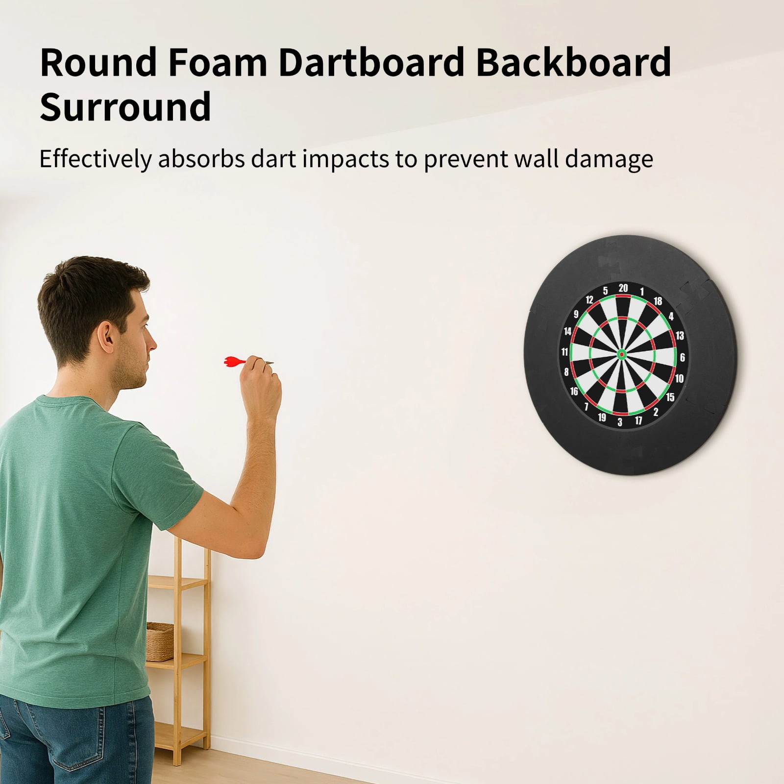 6 Sections EVA Dartboard Wall Protector, Splicing Round Foam Dartboard Backboard, 28.5 in Outer Diameter & 18.3 in Inner Diameter Dart Boards Protector, Snap-Together Design - Easy Assembly