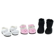 Emily Rose 18" Doll Clothes Accessories: 3-Pack Pink, White, and Black Doll Shoes Faux Patent Leather Suede