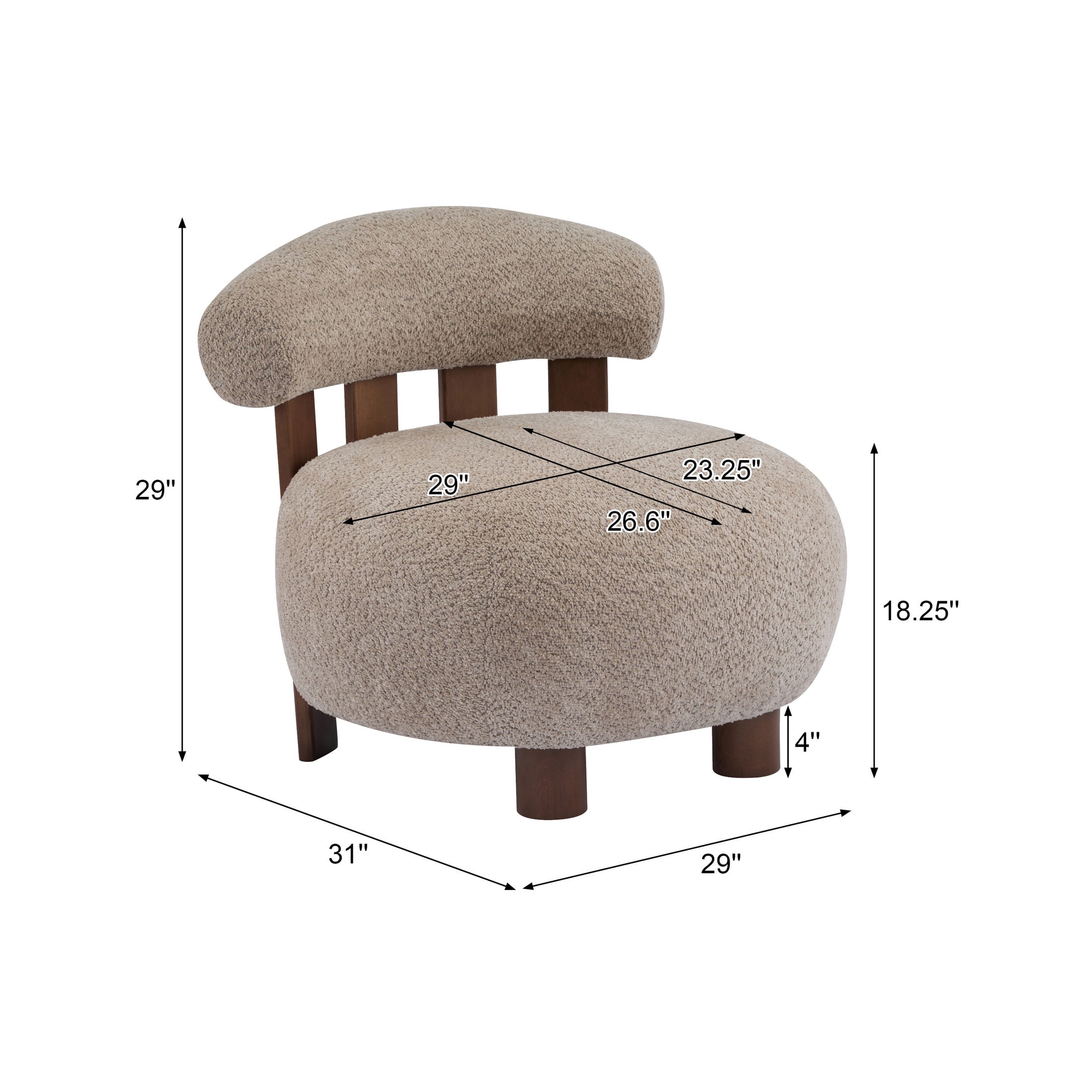 Christopher Knight Home Modern Boucle Slipper Accent Chair with Upholstered Plush Seat, Wood Legs, Light Brown, Set of 2