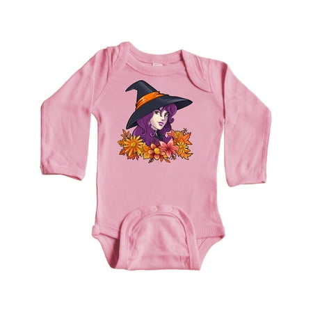 

Inktastic Witch with Autumn Flowers and Leaves Gift Baby Boy or Baby Girl Long Sleeve Bodysuit