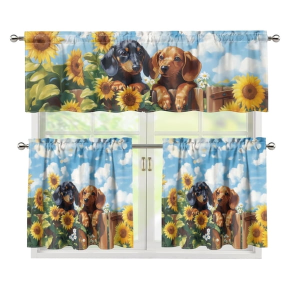 Yuyamidu Dachshund Kitchen Curtains and Valances 3 Panel Sets Cute Short Tier Curtains with Rod Pocket Easy to Install Window Treatment Tiers for Living Room Home Decor