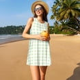 thumbnail image 3 of Fotbe Green Checkboard Vestido de Verano sin Mangas para Mujer – Vestido Midi Línea A, Estilo Camiseta Floral, Vestido Playero Casual y Fluido, 3 of 7