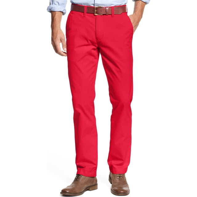 Tommy Hilfiger Mens Custom Fit Casual Chino Pantalones, Rojo, 33W x 30L