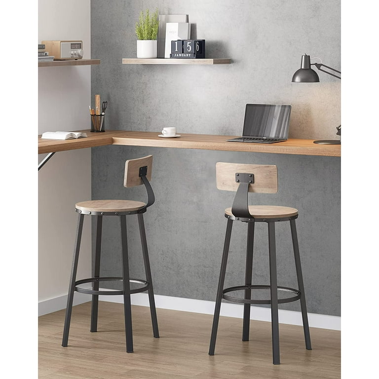 VASAGLE Tall Bar Stools Set of 2 Bar Chairs 28.7 Inches Barstools with Back Counter Stools Bar Chairs with Backrest Steel Frame Industrial Rustic