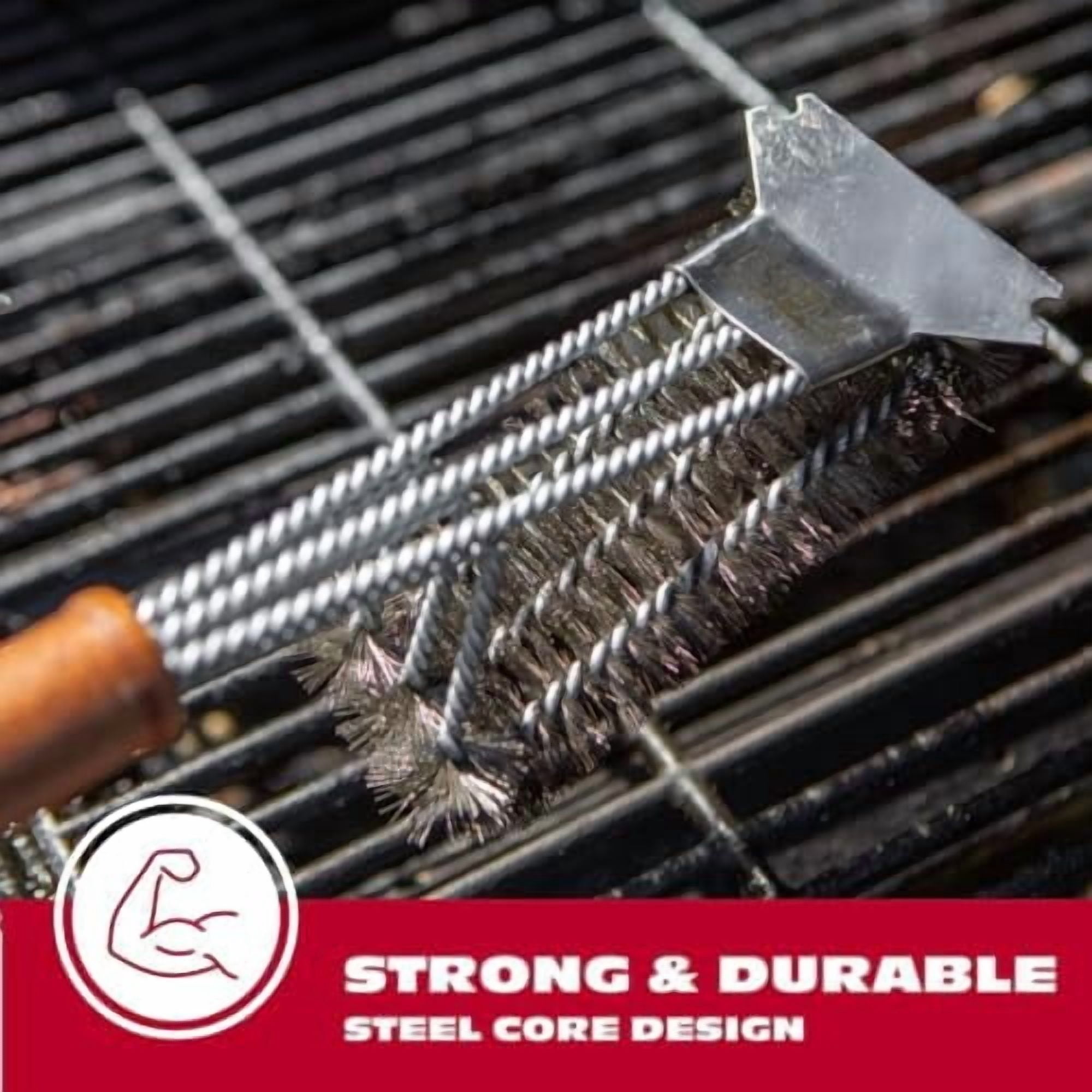 All Angles BBQ Grill Brush for Outdoor Grill – Cleans All Angles, Large Wooden Handle, and Stainless Steel Bristles - BBQ Brush for Grill Cleaning – Grill Cleaner Brush Safe for BBQ and Grill