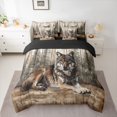 thumbnail image 2 of Feelyou Jungle Wildlife Wolf Bedding Comforter Set 7pcs, Countryside Animal Queen Bedding Sets, Rustic Wooden Plank Reversible Queen Sheet Sets, Microfiber Bedroom Decor, 2 of 7