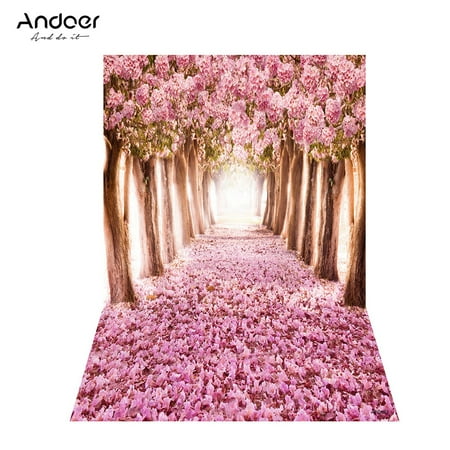 Andoer 1.5 * 2.1m/5 * 6.9ft Photography Backdrop Background Digital Romantic Flower Tree Road Pattern Printed for Kid Children Baby Newborn Portrait Studio