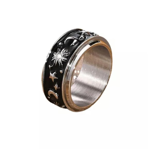 K-KED Mens Womens Rotatable Sun and Moon Star Ring Band Stainless Steel Size 6-12-12-Silver