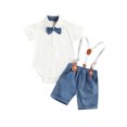 thumbnail image 2 of Musuos Baby Boy Gentleman Suit, 0-3 Years Long Sleeve Lapel Neck Button Romper Shirt with Suspender Pants Spring Summer Outfit, 2 of 10