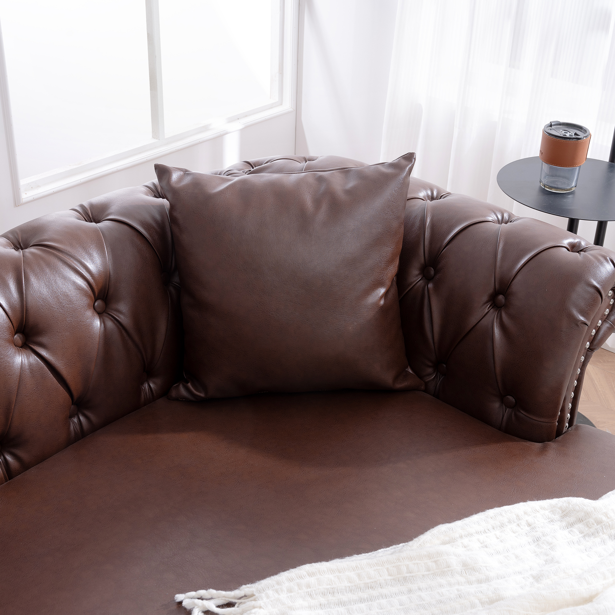 Chesterfield Faux Leather Sofa Chaise Lounge, Button Tufted Couch Loveseat With Nailhead Trim and Rolled Arms For Living Room Office Apartment