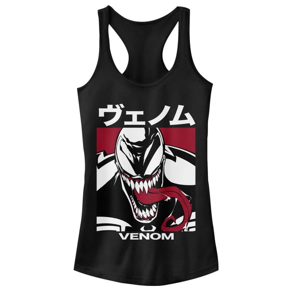 Junior's Marvel Venom Japanese Kanji Character  Racerback Tank Top Black X Large
