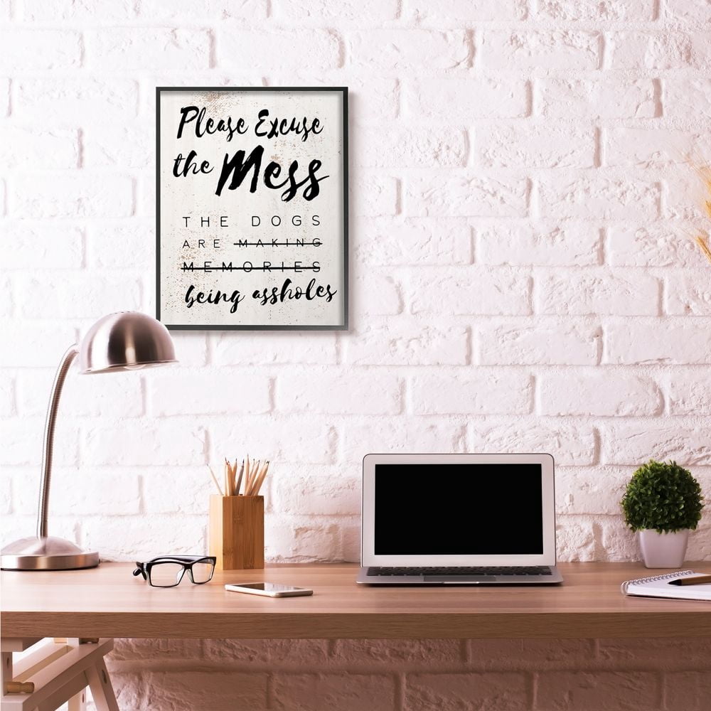 Stupell Industries Excuse Mess Funny Word Dogs Pet Textured Design Framed Giclee Texturized Art by Daphne Polselli