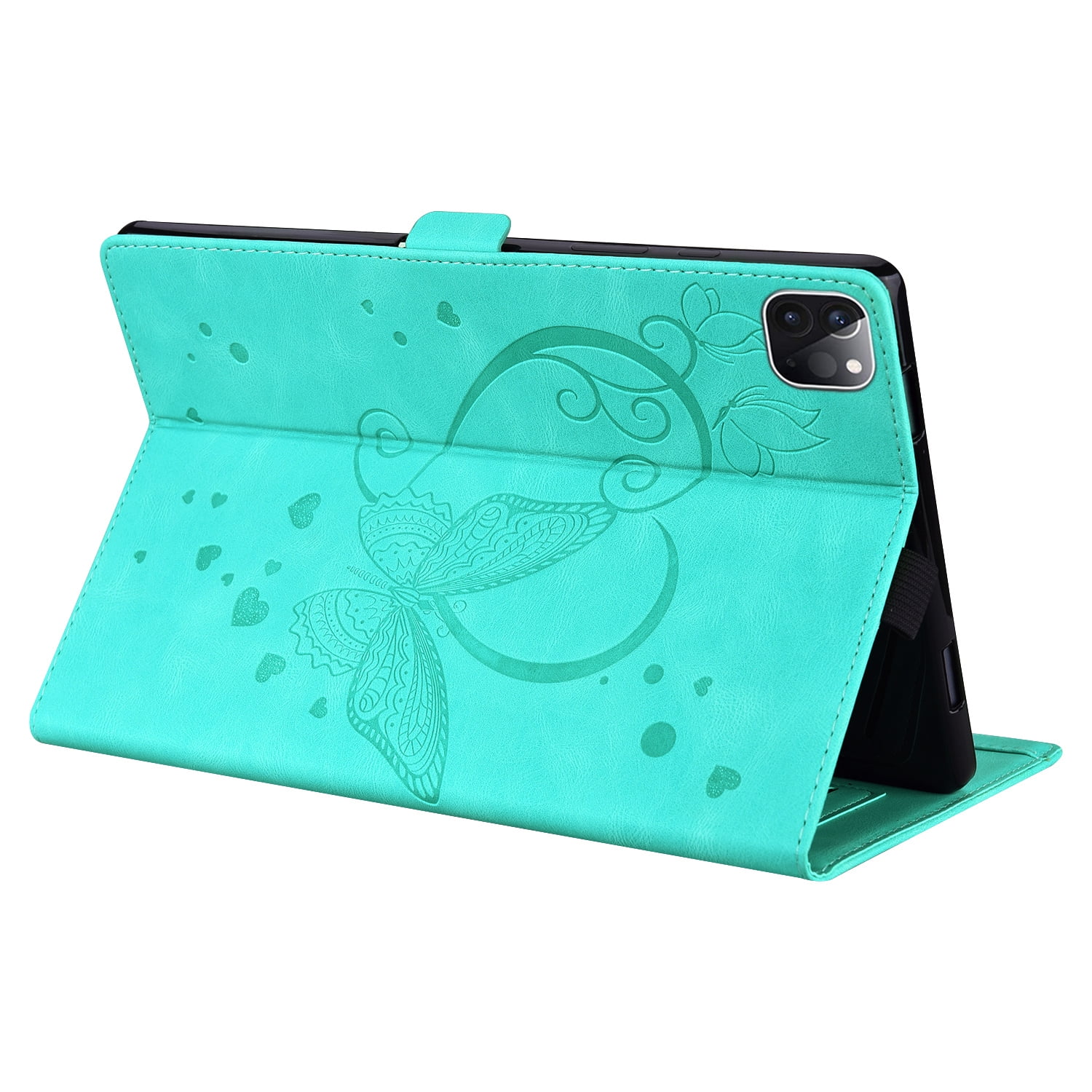 Allytechgroup iPad Pro 11 M4 2024 Case, PU Leather Folio Stand Bumper Anti-Scratch Kickstand Butterfly Embossed Shockproof Slim Fit Pencil Holder Case Cover for Apple iPad Pro 11" 2024, Green