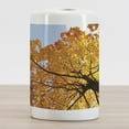 thumbnail image 2 of Leaves Ceramic Toothbrush Holder, Autumn Maple Tree from Bottom to Top View Environment Flora Season November Print, Versatile Countertop for Bathroom, 4.5" X 2.7", Orange Blue, by Ambesonne, 2 of 4