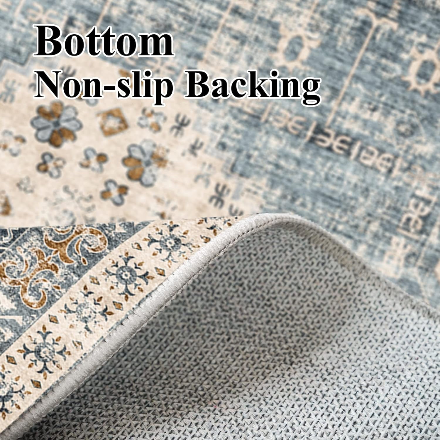 Hallway Washable Runner Rug 2'6x12 - Kitchen Runner Rugs with Non Slip Backing Stain Resistant Rugs for Living Room Bedroom Carpet Distressed Rug Floor Deocr Mat (2‘6''x12', Aqua Blue)