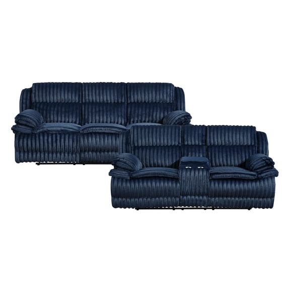 Lexicon Goodland Corduroy 2pc Set Sofa  Loveseat in Blue