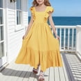 thumbnail image 6 of Ticikt Girls Summer Sundress Casual Sleeveless Smocked Aline Flowy Tiered Maxi Boho Beach Dress,Color:Yellow,Size:4-5 Years, 6 of 6