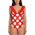 thumbnail image 5 of Big Polka Dots Red White Modern Trendy Pattern One Shoulder Ruffle Swimsuits One Piece Swimsuit Women Swimwear Beach, 5 of 5