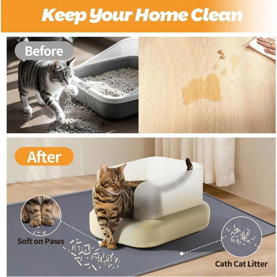 Cat Litter Mats 51 X 25.6 Extra Large Silicone Cat Mat For Litter Box Easy To Clean Kitty Litter Trapping Mat Soft On Kitty Paws Waterproof UrineProof Kitty Litter Mats For Floor Grey