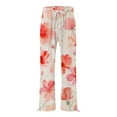 thumbnail image 4 of Women's Wide Leg Pants Retro Printed Fashionable Drawstring Loose High Waisted Casual Wide Leg Stretch Dress Casual Flowy Palazzo Pants Women, 4 of 5