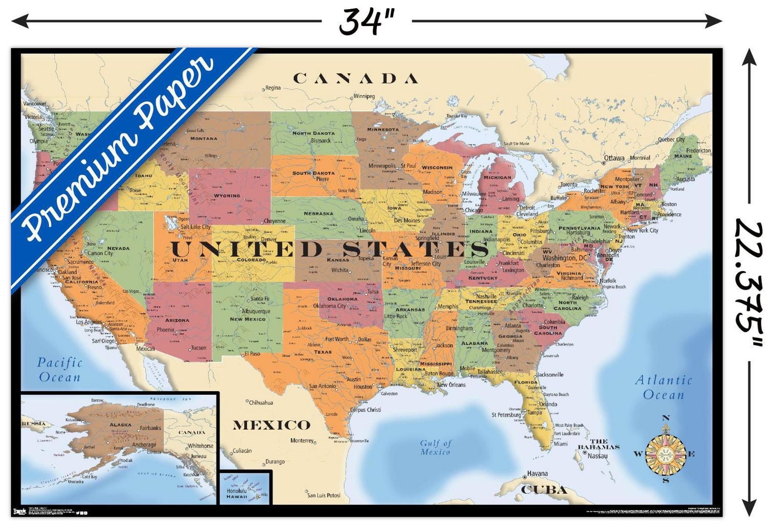Map - USA Wall Poster, 22.375" x 34" Framed