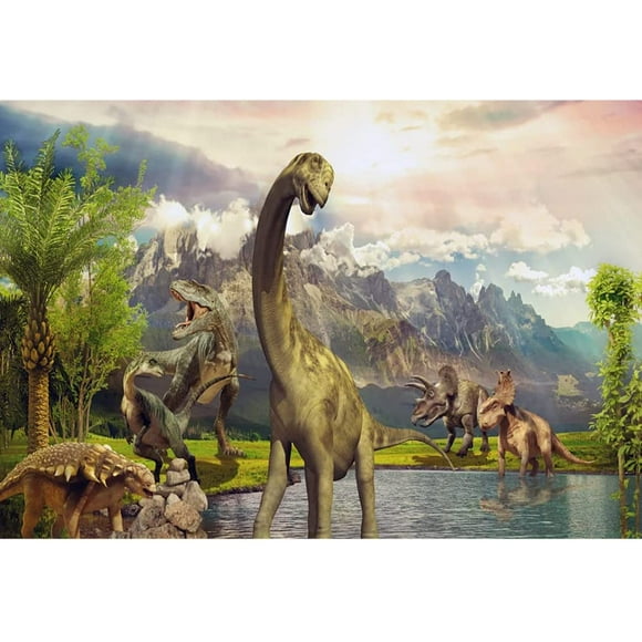 1.5x1m Dinosaur World Backdrop Safari 3D Dinosaurs Grassland Lake Sunshine Photography Background
