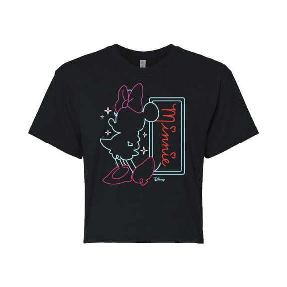 Disney - Minnie Mouse - Highlight Outline of Minnie - Juniors Cropped Cotton Blend T-Shirt