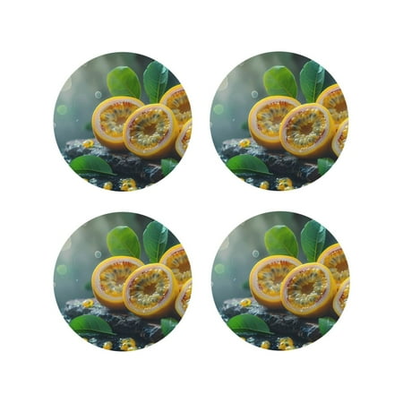 

Tideii Fresh Passion Fruit Still Life for Leather Coasters 4 Pieces Anti-fouling and Anti-scalding Decorative Coasters Suitable for Restaurants Kitchens Coffee Shops-Round Shape