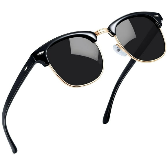 Joopin Vintage Semi Rimless Sunglasses Half Frame Sun Glasses Polarized UV Protection Shades for Women Men(Black)