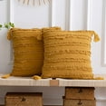 thumbnail image 1 of ZECATL Yellow Throw Pillow Covers: 2 Pack 18x18 Inch Boho Striped Cotton Linen Rectangular Decorative Pillow Cases with Tassels for Farmhouse Couch Sofa Chair, 1 of 8
