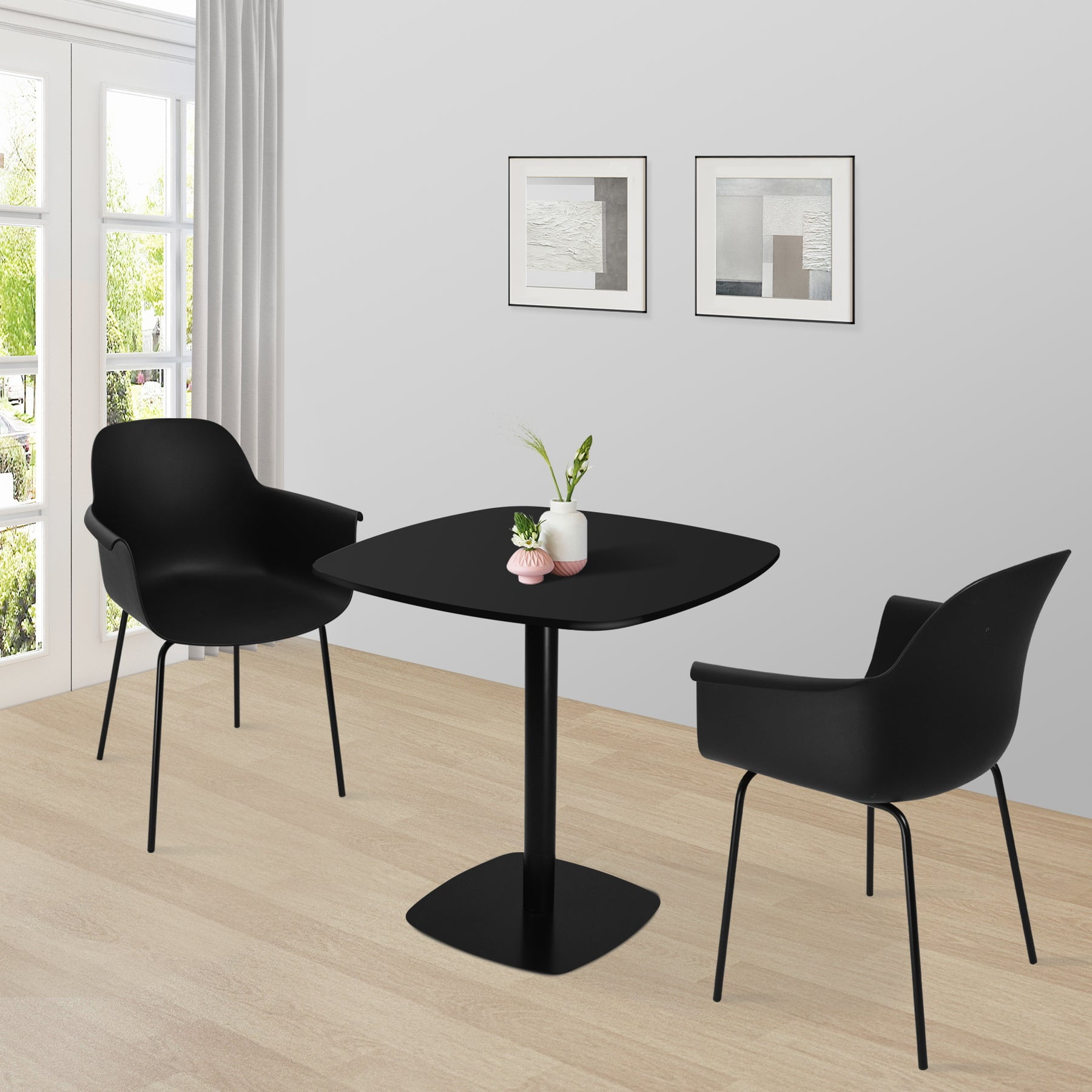 Modern Square Dining Table, Thickness MDF top black kitchen & dining room tables，Mid-Century modern dinning Table for Kitchen Dining Room & Living Room.