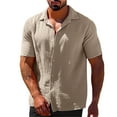 thumbnail image 2 of Summer Casual Lapel Solid Color Short Sleeved Button Men'S Linen Shirt Men'S Clothing, 2 of 4
